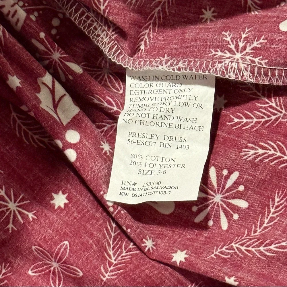 Eleanor Rose Presley Dress Kids Size 5-6 Burgundy White Snowflake Holiday Floral